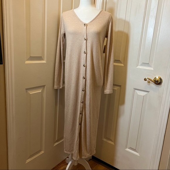 Old Navy Rib Knit Cardigan Sweater Midi Wishbone Beige Dress Size XS - Picture 3 of 12
